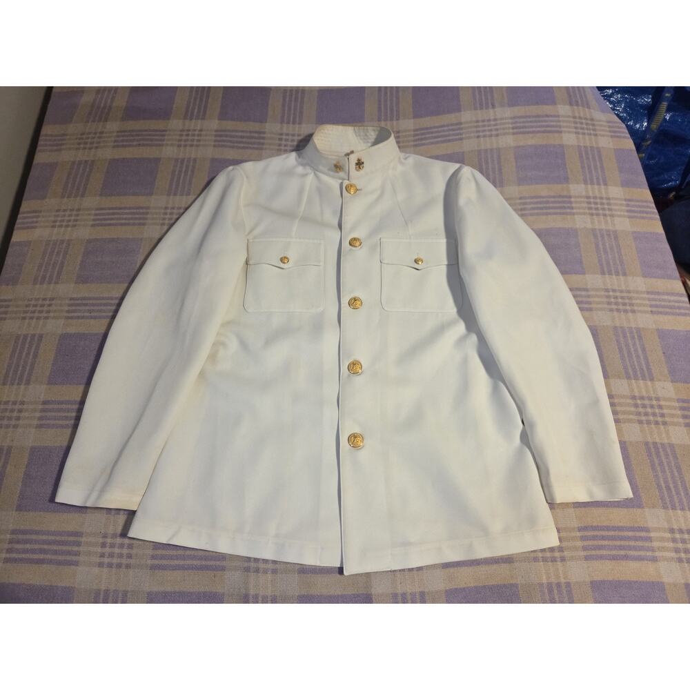 US Navy USN Officer Dress White Choker Uniform Jacket Size 44 Short 44S Vintage